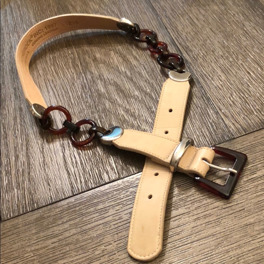 LEATHEROCK Tan Leather & Tortoise Shell Link Belt - Picture 2 of 12